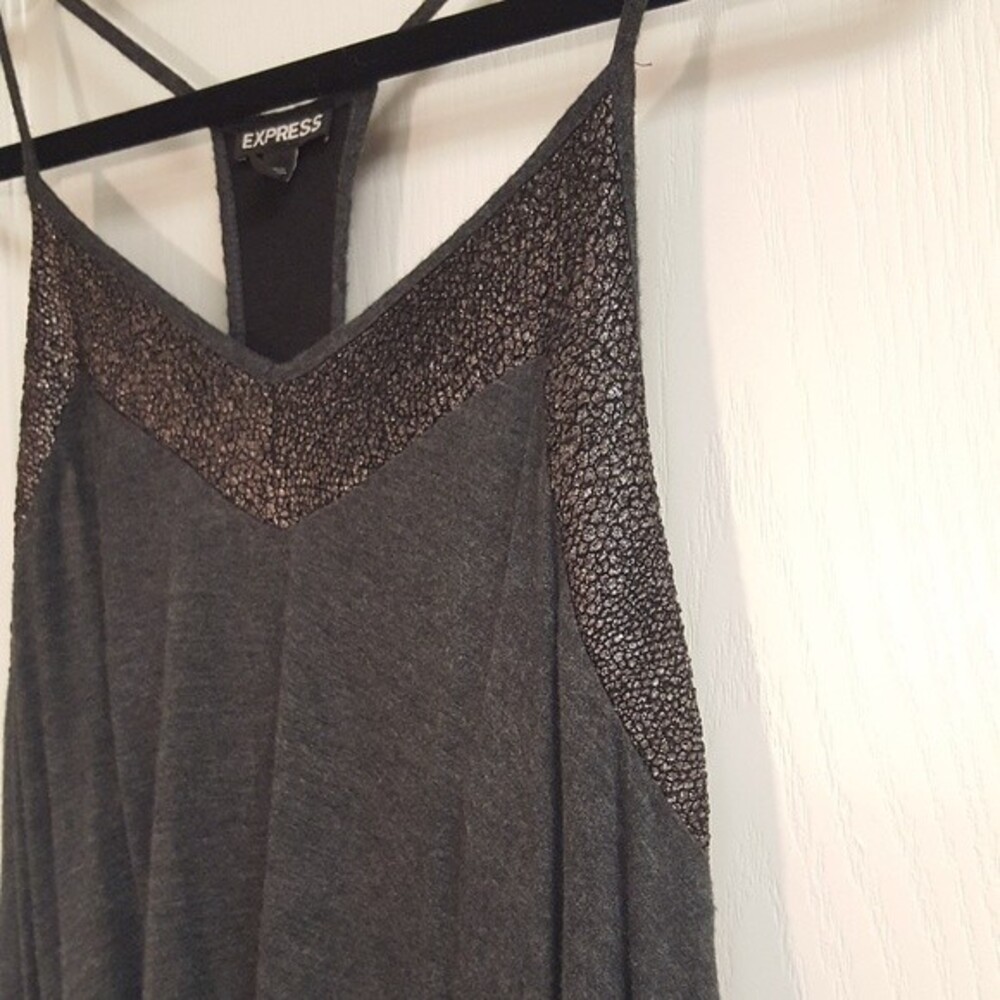 Express Gray Metallic Racer Back Tank - Picture 2 of 5